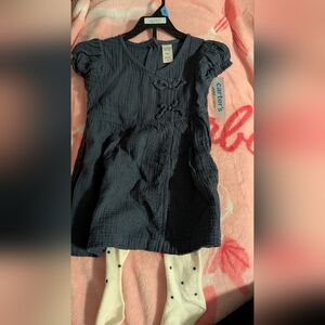 Carter's Dark Blue Textured Toddler Dress with Knot Front